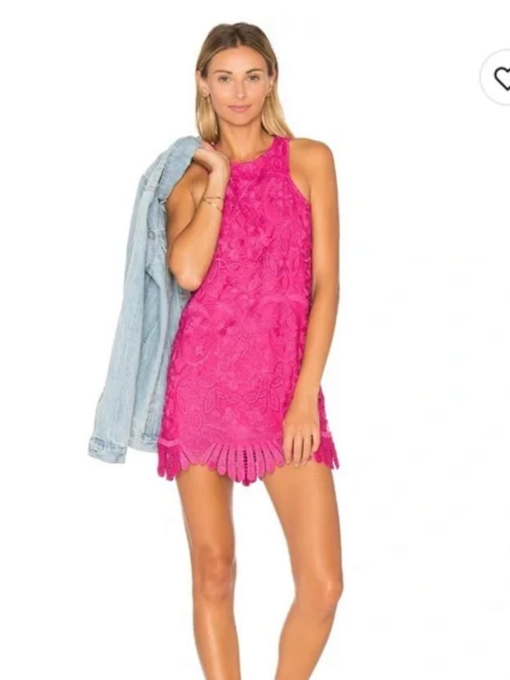 Lovers + Friends caspian Bright Pink Lace Floral Shift Mini Dress